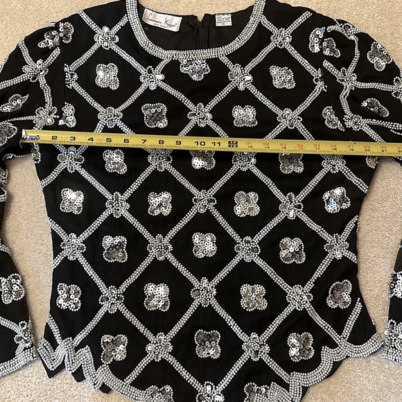 Vintage Lawrence Kazar faux pear and sequin beaded top long back zipper … - Picture 6 of 14